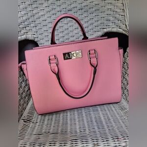 AKA Pink Faux Leather Alligator Embossed Satchel